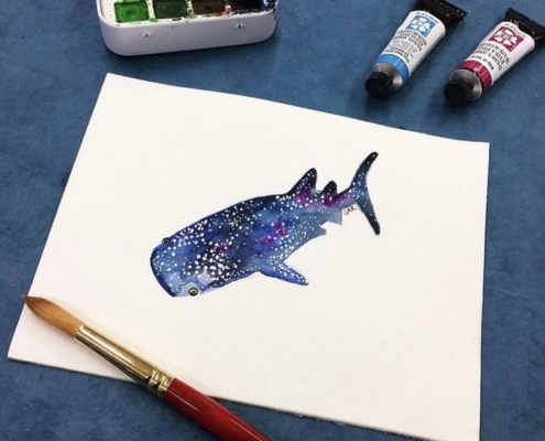 Cosmic whale watercolor